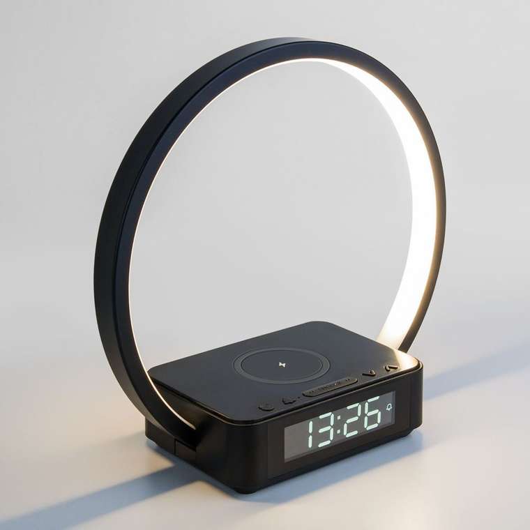Светодиодная настольная лампа с беспроводной зарядкой и будильником 80505/1 черный Timelight
