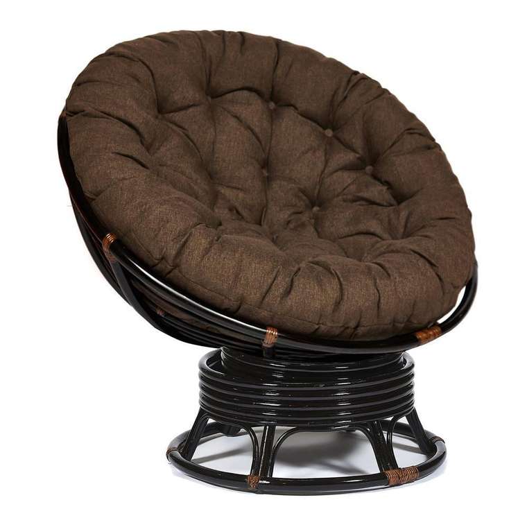 Кресло-качалка Papasan Antique brown с подушкой темно-коричневого цвета