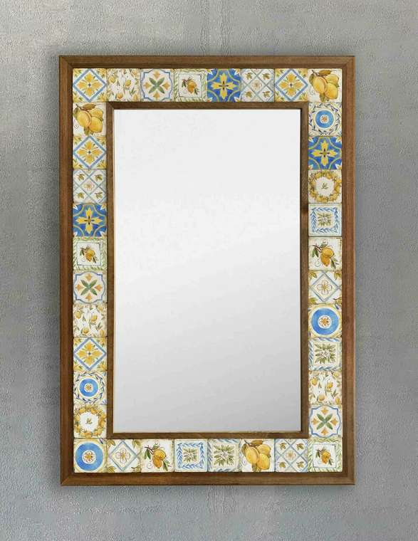Настенное зеркало с каменной мозаикой 43x63 желто-синего цвета 