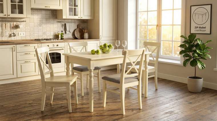 Обеденный раскладной стол Верди цвета слоновая кость