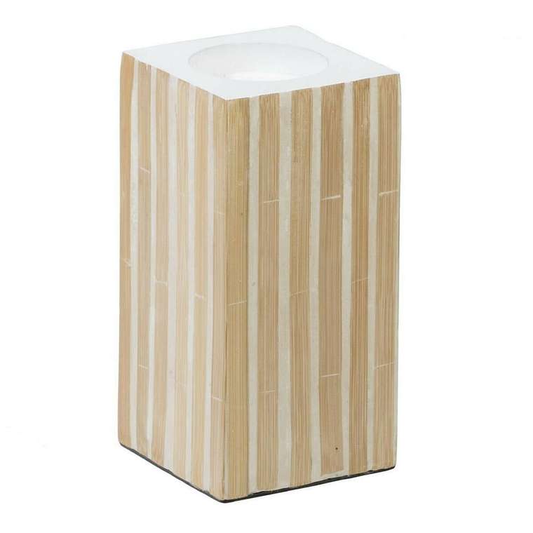 Подсвечник Бежевый Бамбук Деревянный MDF 10,5 x 10,5 x 21 cm