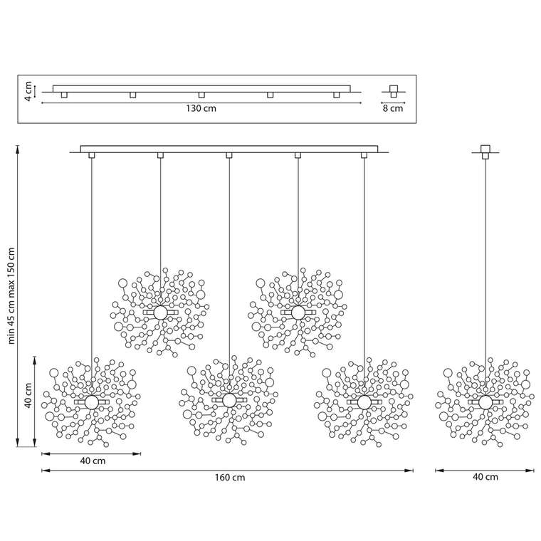 Подвес пятерной линейный EXTRA 5W(led) G9  (721134 - 5 + 572164 -1) ХРОМ