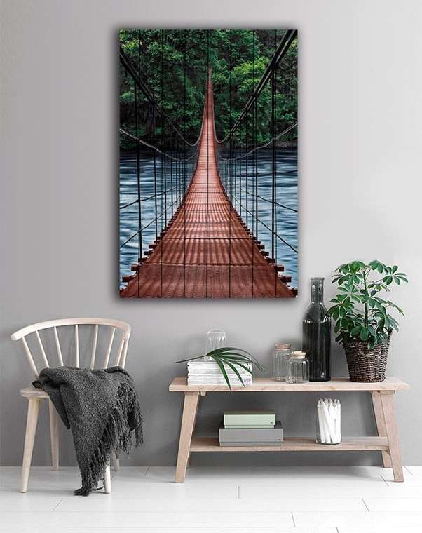 Картина на дереве Мост в джунгли 100Х150
