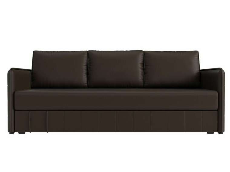 Прямой диван-кровать Слим коричневого цвета (экокожа) с пружинным блоком