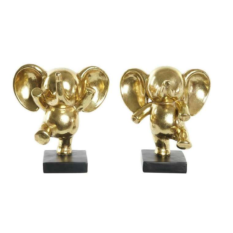 Декоративная фигура DKD Home Decor 19 x 14 x 20,5 cm Слон Чёрный Позолоченный (2 штук)