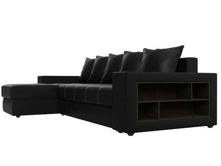 Угловой диван-кровать Дубай черного цвета (экокожа) левый угол