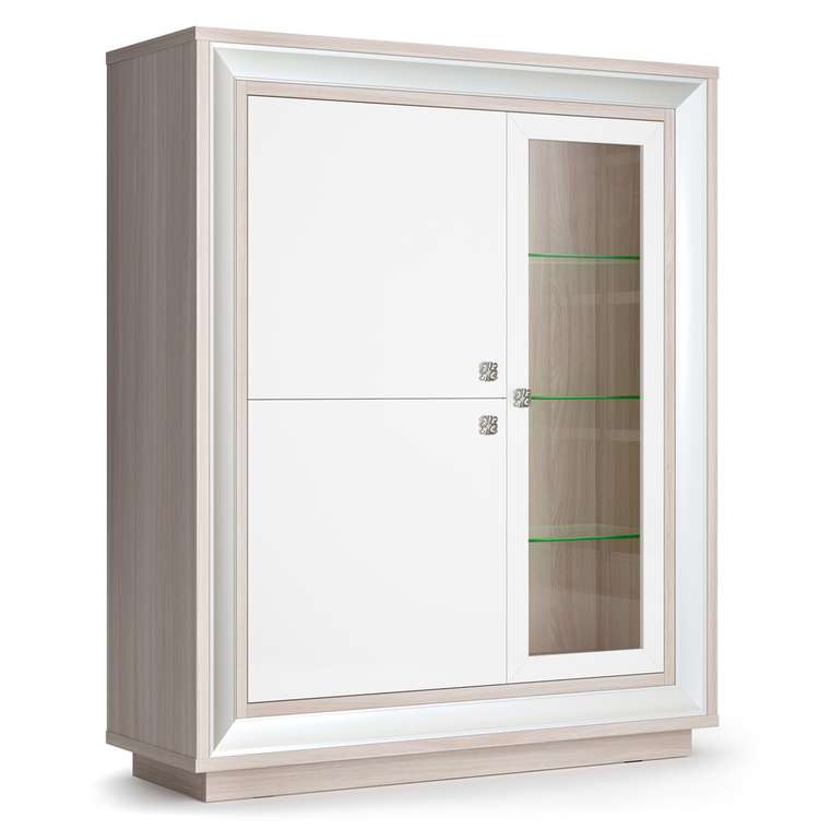 Шкаф-витрина Прато бело-бежевого цвета с тремя дверцами