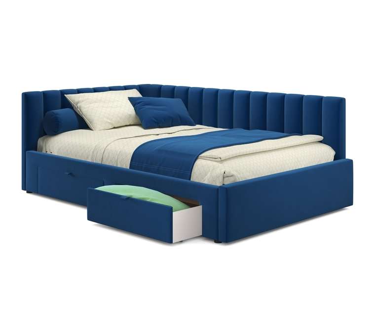 Мягкая кровать-тахта Milena 90х200 синего цвета без подъемного механизма