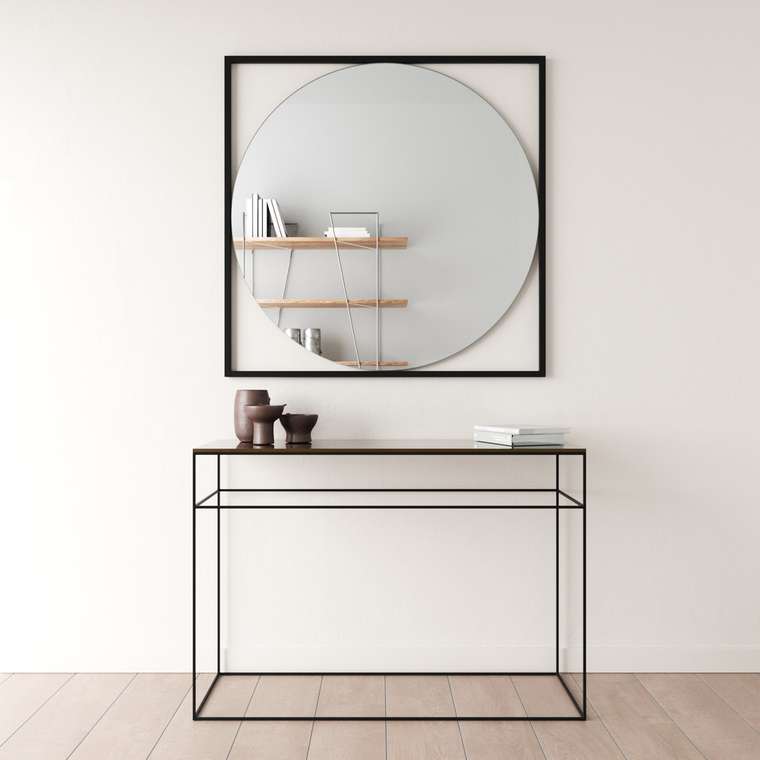 Дизайнерское настенное зеркало Kvadrum L в металлической раме черного цвета