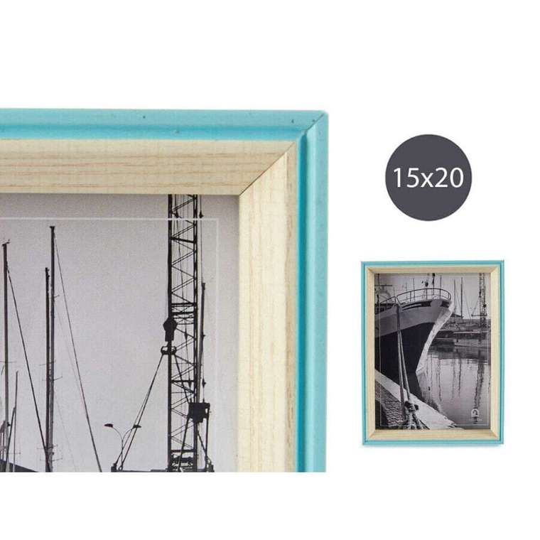 Фоторамка Синий Светло-коричневый 3 x 22 x 17 cm Стеклянный Белый Деревянный MDF