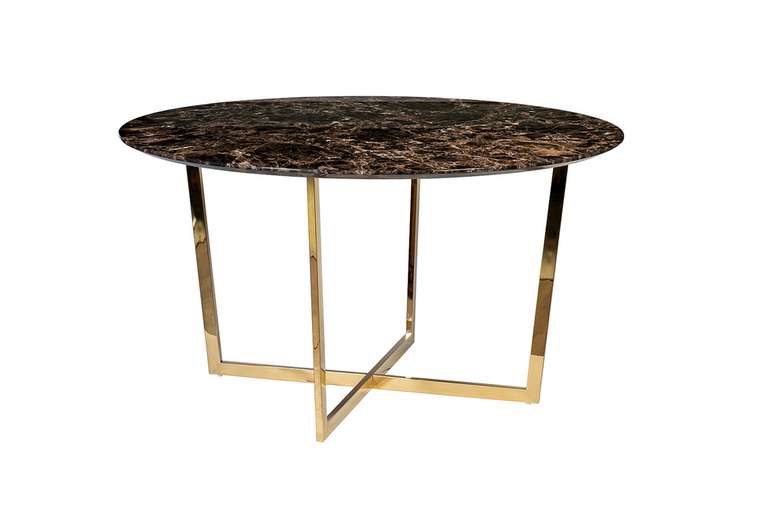 Круглый обеденный стол Dark Emperador коричнево-золотого цвета