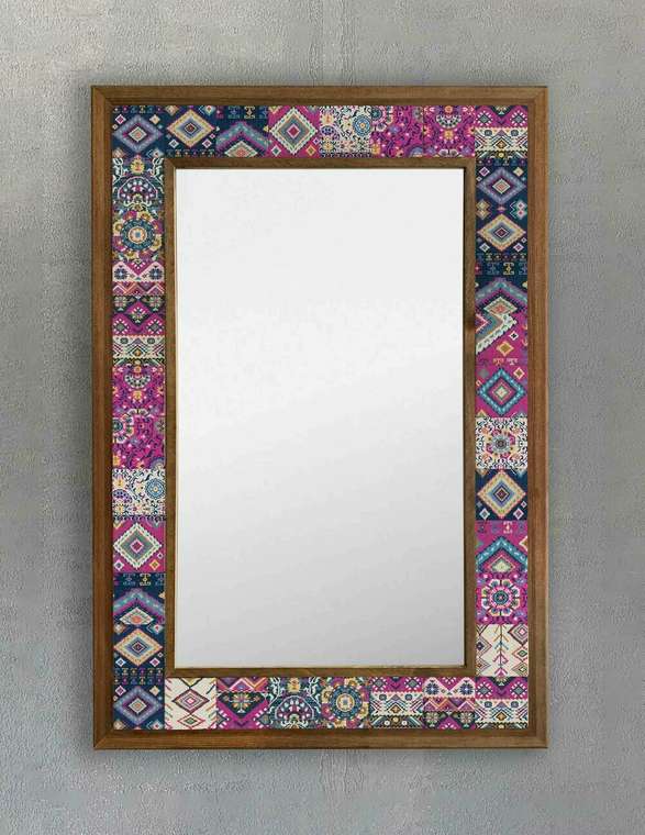 Настенное зеркало 43x63 с каменной мозаикой сине-розового цвета