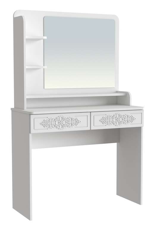 Туалетный столик Ассоль Лайт L белого цвета с зеркалом