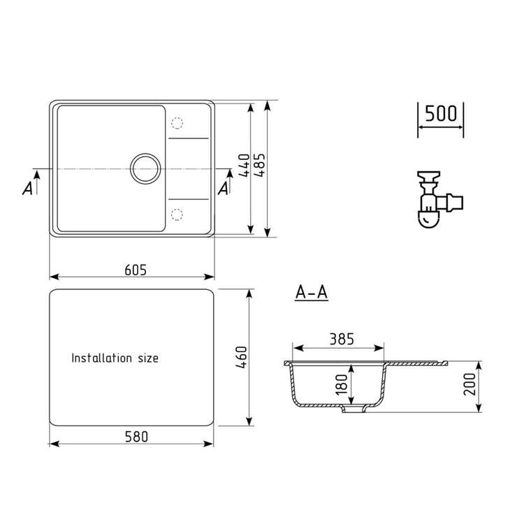 Кухонная мойка Ulgran Quartz Prima 605-09, мокрый асфальт