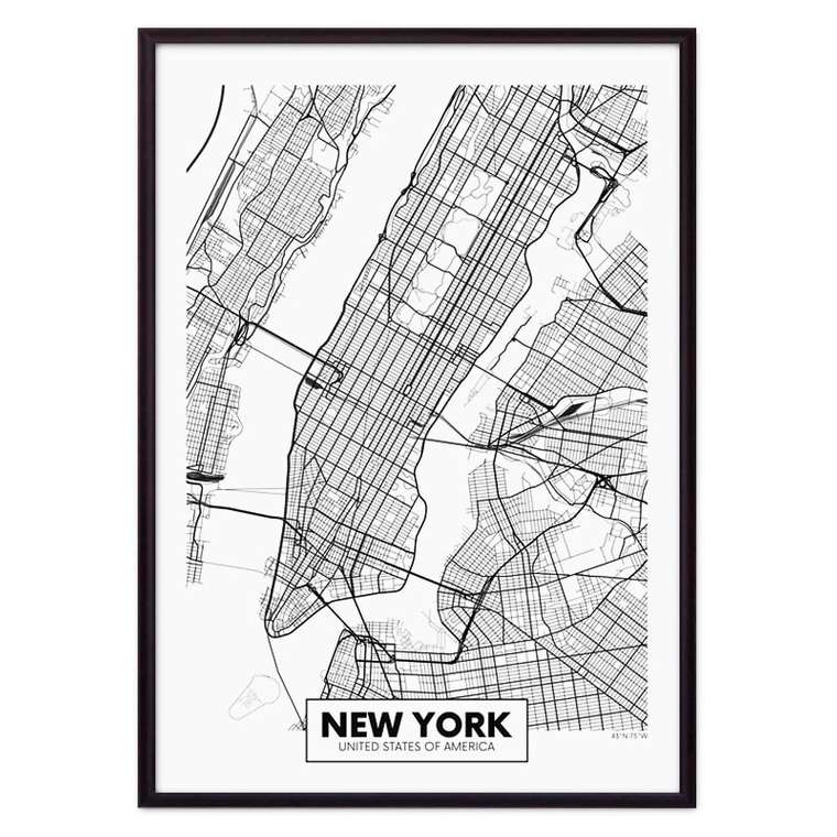 Постер в рамке Карта Нью-Йорк 21х30 см