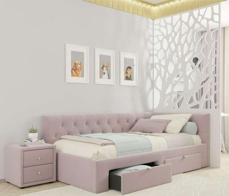 Кровать Afelia 90х200 лилового цвета с двумя ящиками и ортопедическим основанием