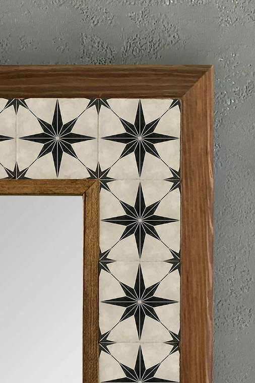Настенное зеркало с каменной мозаикой 33x33 бело-коричневого цвета