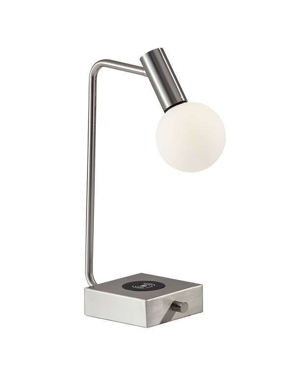 Настольная лампа Ньют серебряного цвета с беспроводной зарядкой