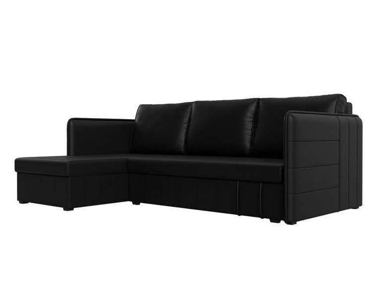 Угловой диван-кровать Слим черного цвета (экокожа) левый угол
