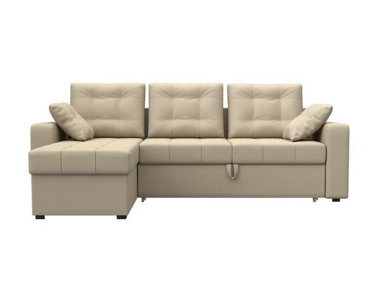 Угловой диван-кровать Камелот бежевого цвета (экокожа) левый угол