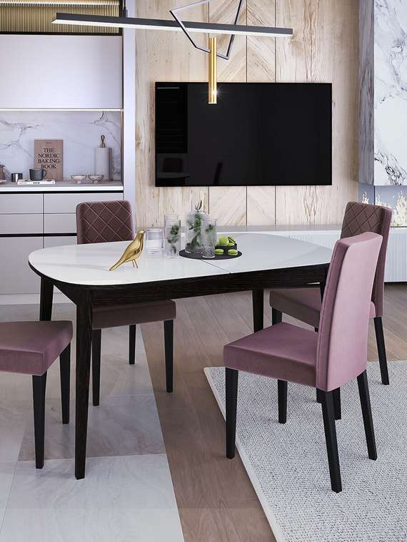 Раздвижной обеденный стол 1300С бело-коричневого цвета