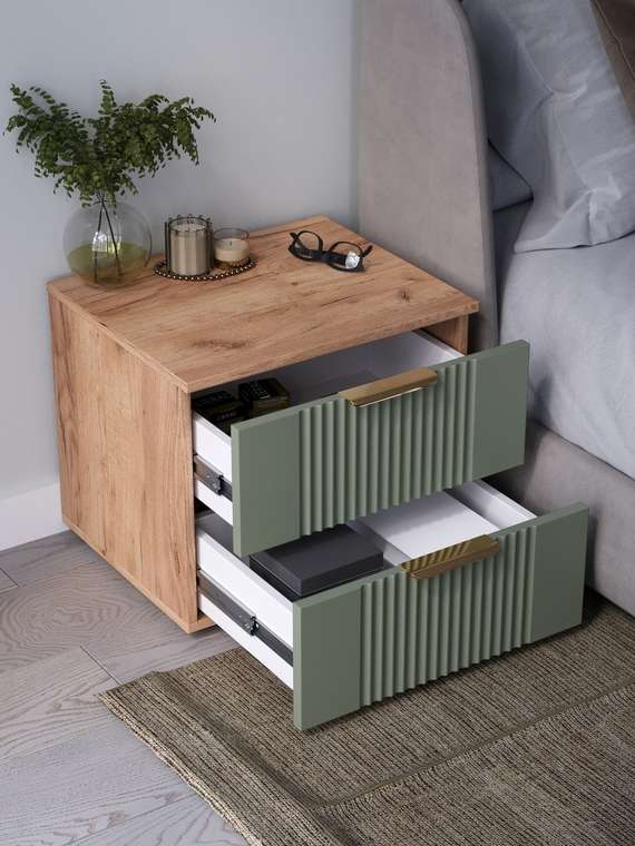 Прикроватная тумба Ингрия Luxe 2 бежево-зеленого цвета