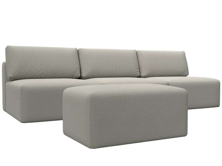 Модульный диван-кровать с пуфом Лига-060 Лонг молочного цвета