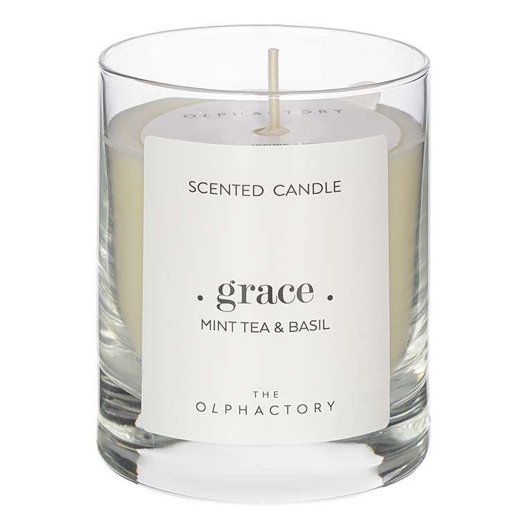 Свеча ароматическая The olphactory grace Мята и базилик белого цвета