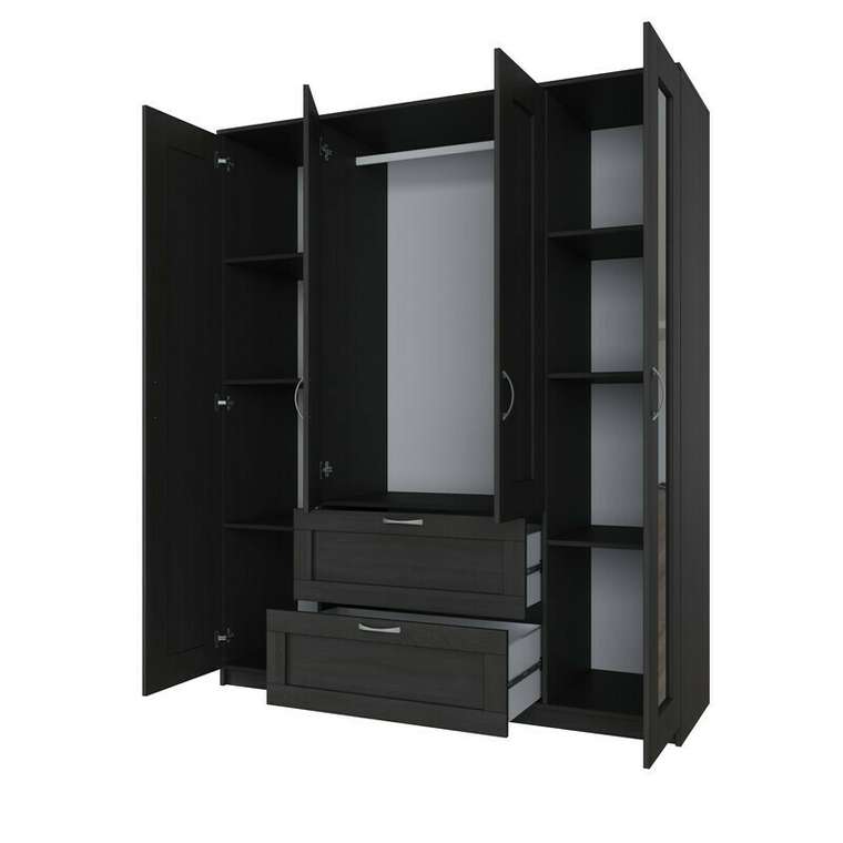 Шкаф четырехдверный с выдвижным ящиком и двумя зеркалами Сириус цвета венге