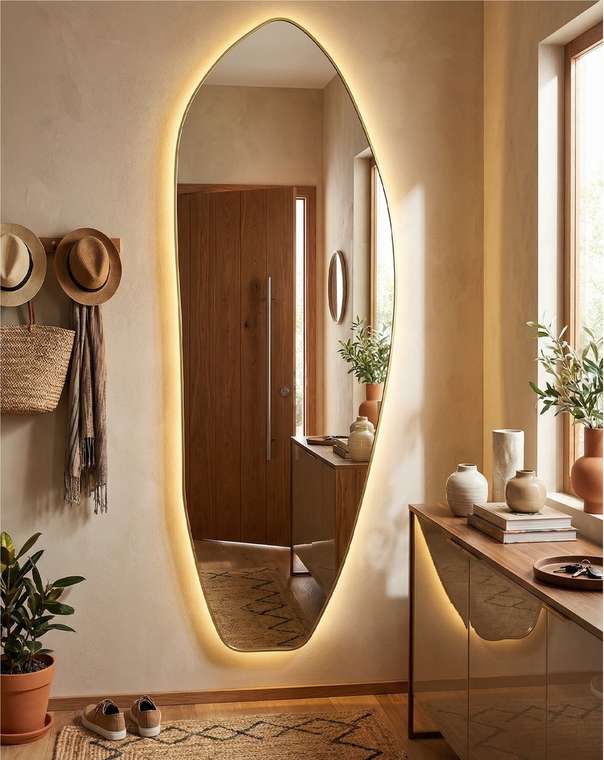 Настенное зеркало Organic XL LED в раме золотого цвета с подсветкой