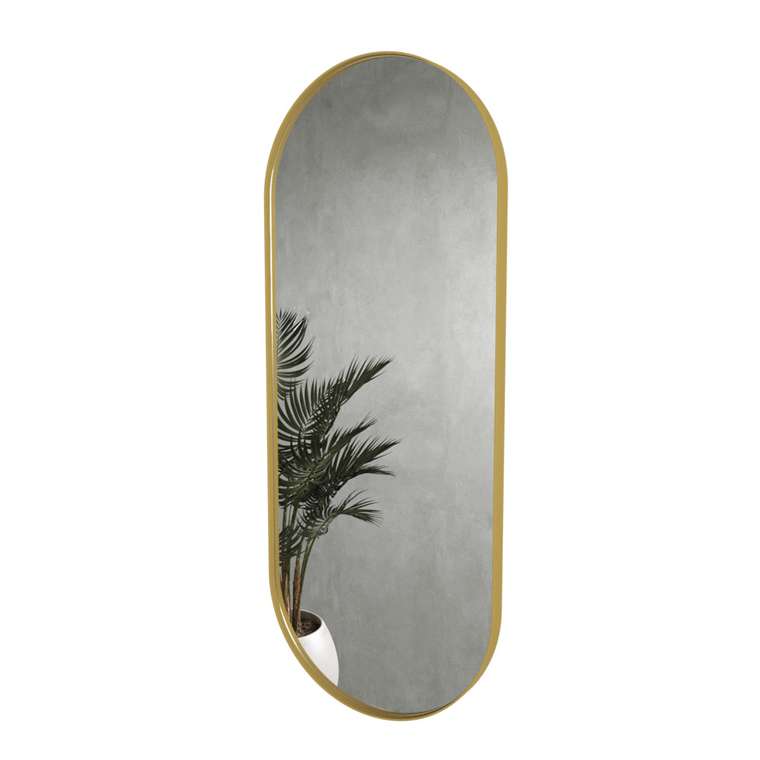 Дизайнерское настенное зеркало Nolvis M в тонкой металлической раме золотого цвета