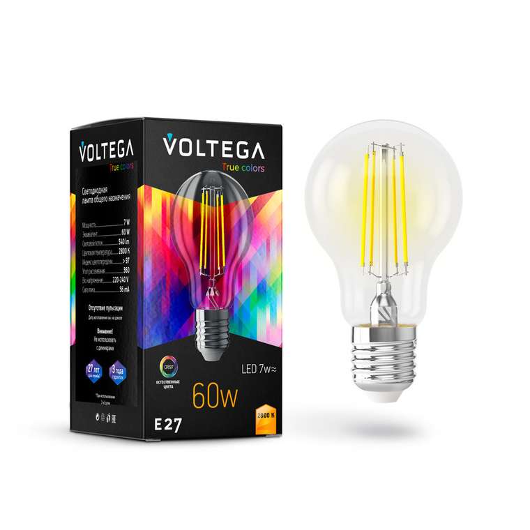 Лампочка Voltega 7154 General purpose bulb E27 7W High CRI Crystal грушевидной формы