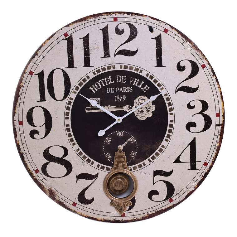 Часы настенные черно-бежевого цвета с маятником 