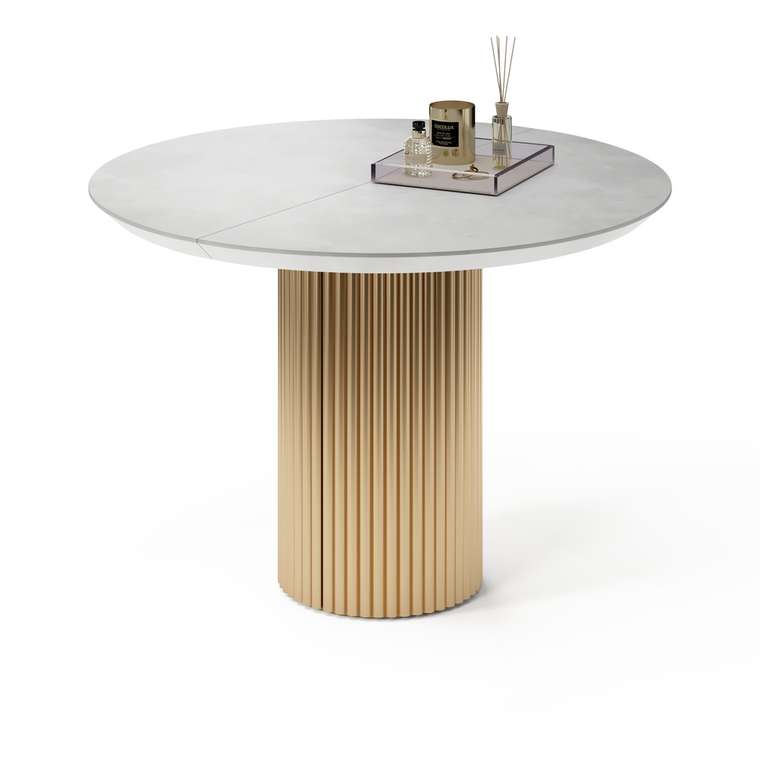 Раздвижной обеденный стол Ботейн M бело-золотого цвета