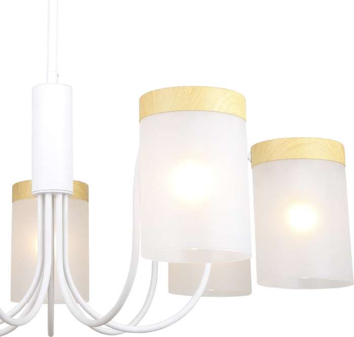 Потолочная люстра на штанге Escada Harmony 7x40Вт E14, металл/стекло, белый/дерево, матовый плафон