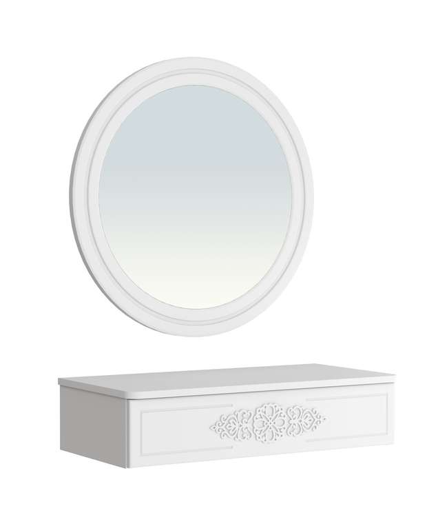 Комплект из тумба подвесной с зеркалом Ассоль белого цвета