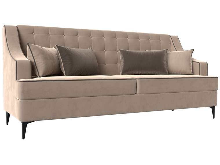 Прямой диван Марк бежевого цвета с коричневым кантом