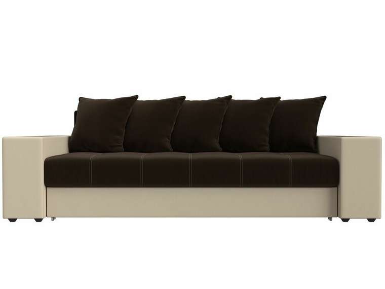 Прямой диван-кровать  Дубай коричнево-бежевого цвета (ткань/экокожа) 