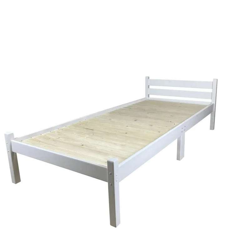 Кровать Классика Компакт сосновая со сплошным основанием 90х190 белого цвета