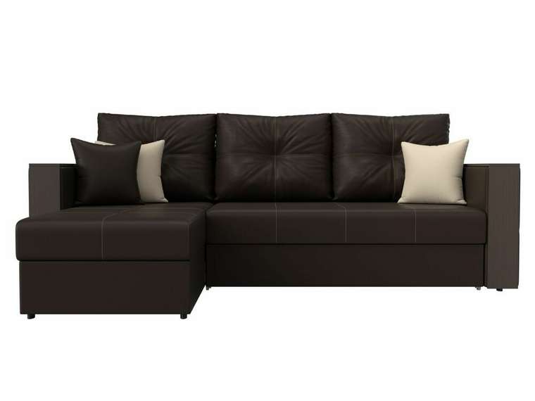 Угловой диван-кровать Валенсия коричневого цвета (экокожа) левый угол