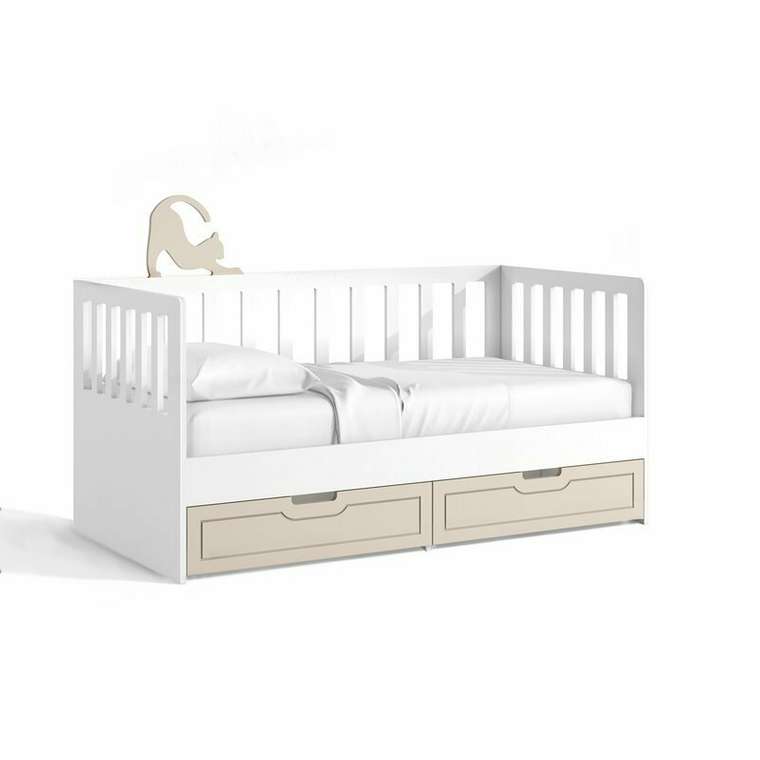 Кровать-диван Кошкин дом 80х160 бело-бежевого цвета