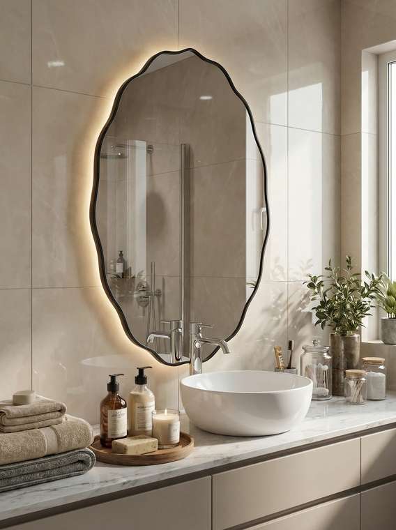 Настенное зеркало Fancy Oval 60х80 в раме черного цвета с подсветкой