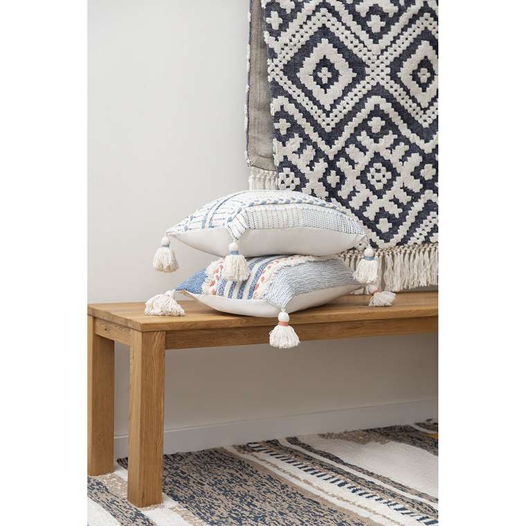 Чехол на подушку с кисточками и бахрамой Ethnic 35х60 синего цвета