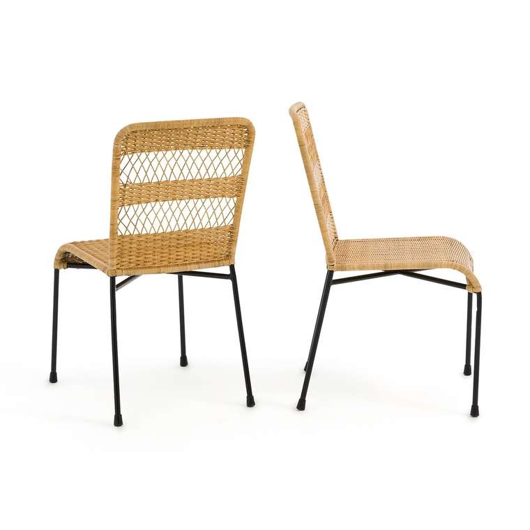 Комплект из двух стульев из плетеного ротанга и металла Melawi бежевого цвета