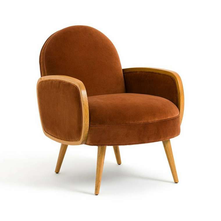 Кресло из велюра и дуба Buisseau оранжевого цвета