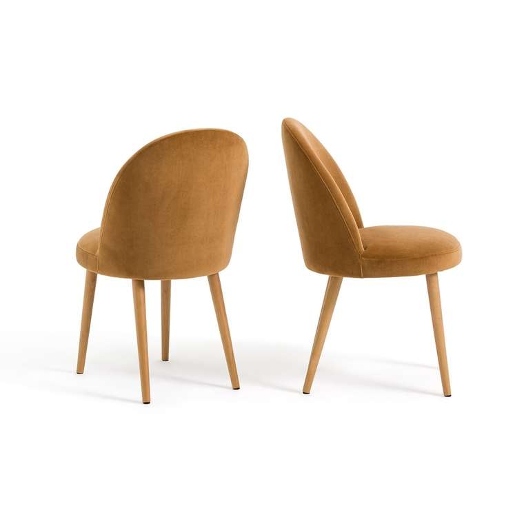 Комплект из двух велюровых стульев Ins желтого цвета