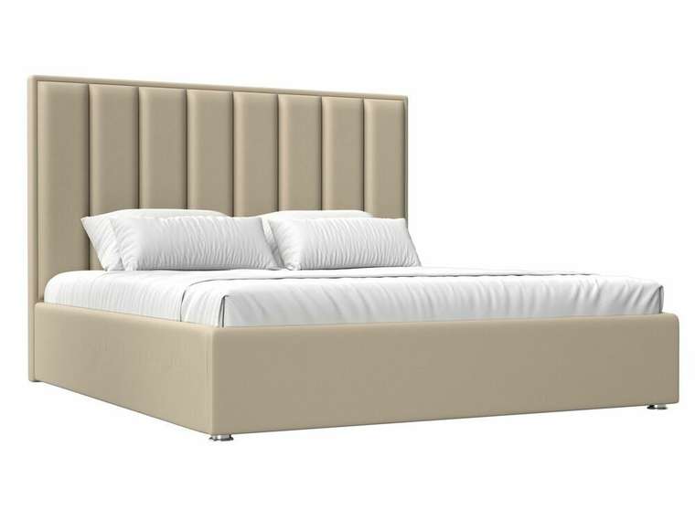 Кровать Афродита 200х200 бежевого цвета с подъемным механизмом (экокожа)
