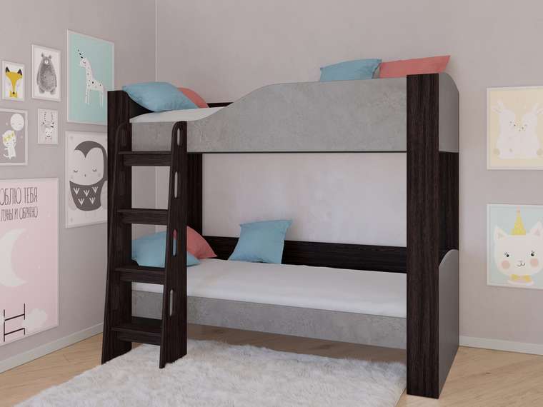 Двухъярусная кровать Астра 2 80х190 цвета Венге-Железный камень