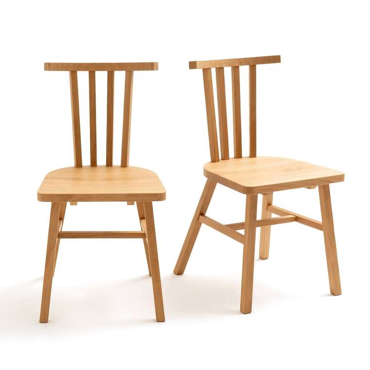 Комплект из двух стульев с решетчатой спинкой из массива дуба Ivy бежевого цвета