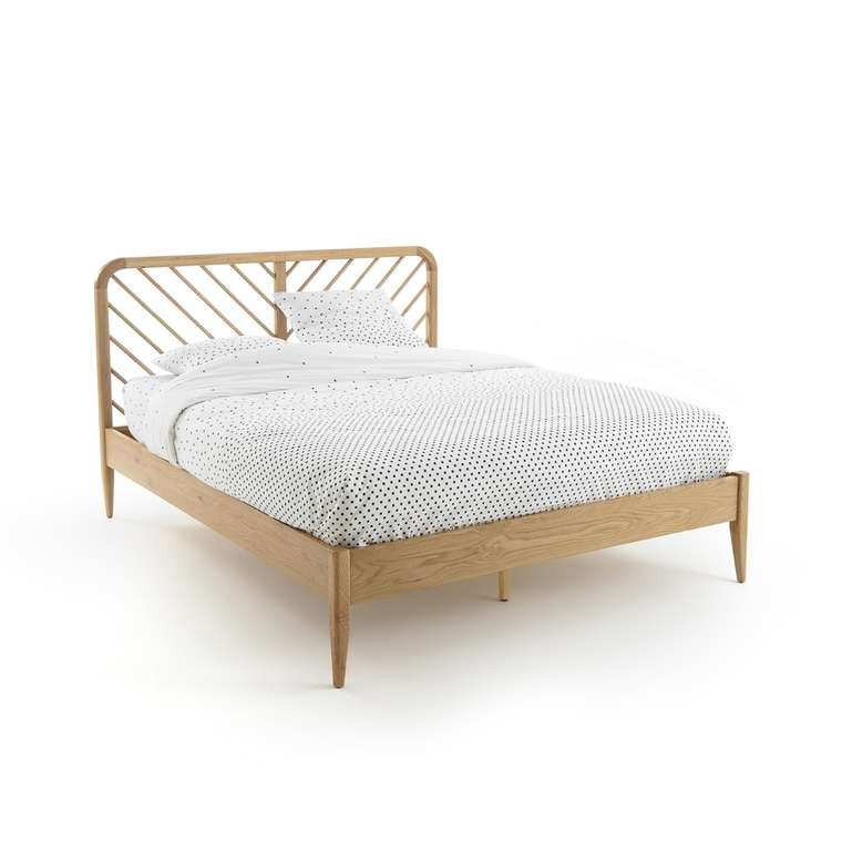 Кровать из массива дуба с кроватным основанием Anda 160х200 бежевого цвета